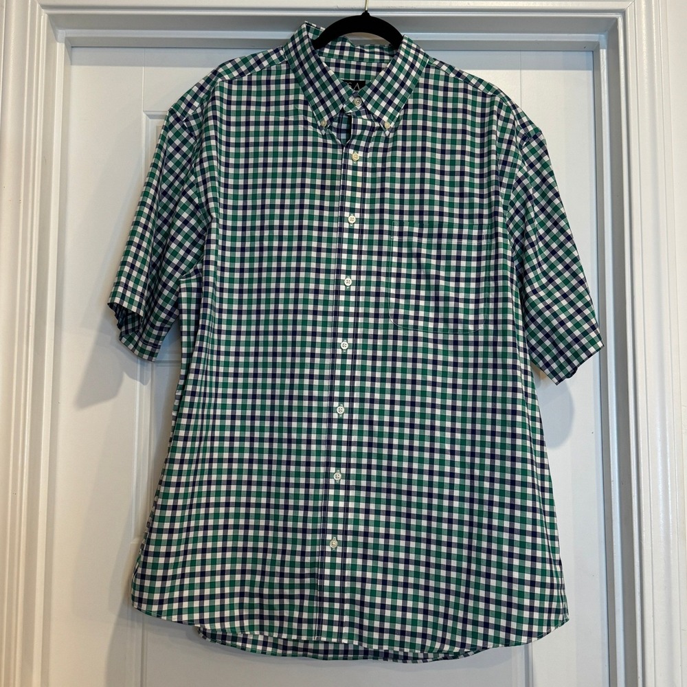 Jos. A. Bank Button Down Shirt Mens XL Green Gingham Traveler's Collection SS